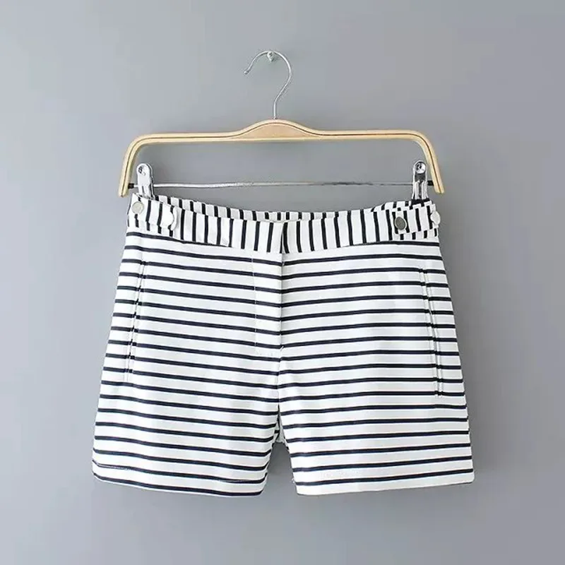 2017 Для женщин мода Бермуды Шорты для эластичный пояс черный в полоску лозы летние