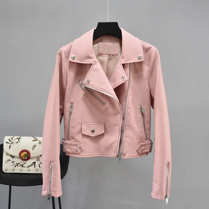 Куртка FTLZZ женская из искусственной кожи черная верхняя одежда на молнии с