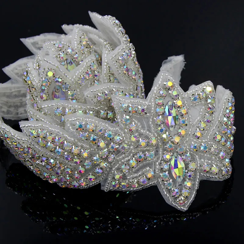 1 ярд серебро/золото AB ручной работы цветок шитье Rhinstone аппликация 4 шт Цветы цепи