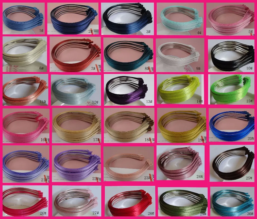 Повязка на голову с атласной лентой 5 мм 10 шт. разных цветов |