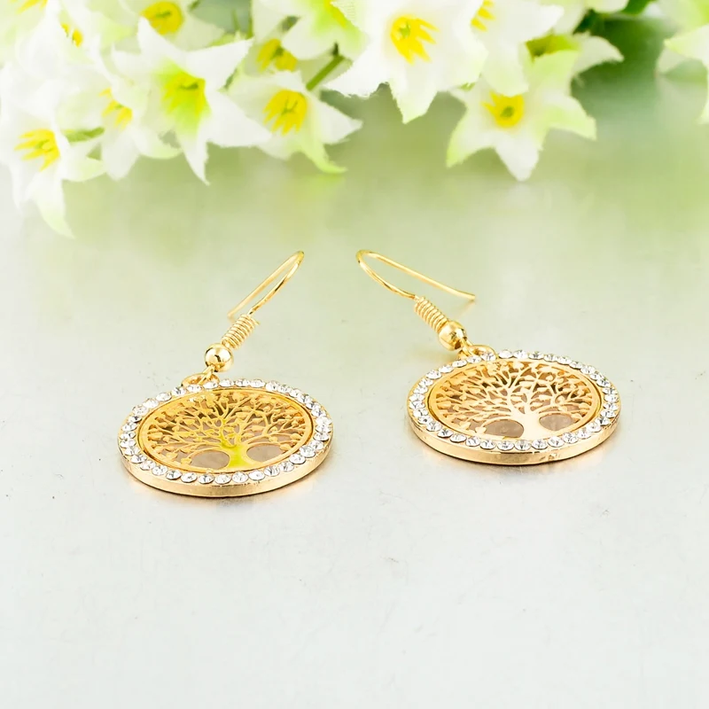 LongWay Gold Color Crystal Dangle Earring With Tree Of Life Pendant Vintage Women Jewelry Earrings Brinco Ser160008 | Украшения и