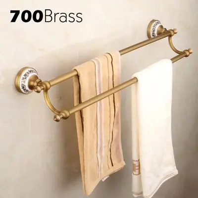 Double Towel Bar Античные аксессуары для ванной комнаты, латунный держатель для туалетной бумаги, держатель для полотенец, кольцо, настенный набор для ванной - Цвет: Double Towel Bar