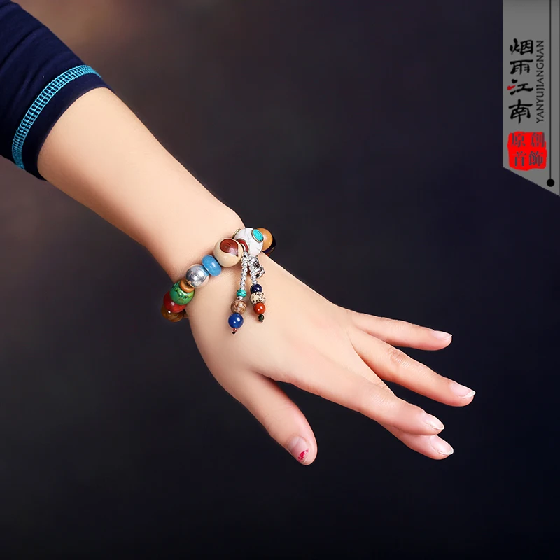 Jiangnan народный стиль браслет оригинальный Винтаж для женщин Бодхи Серебряные