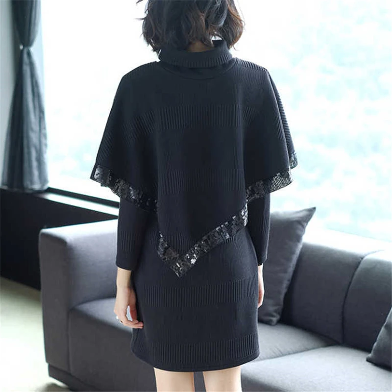 Женский осенне зимний теплый свитер с высоким воротником вязаный женское