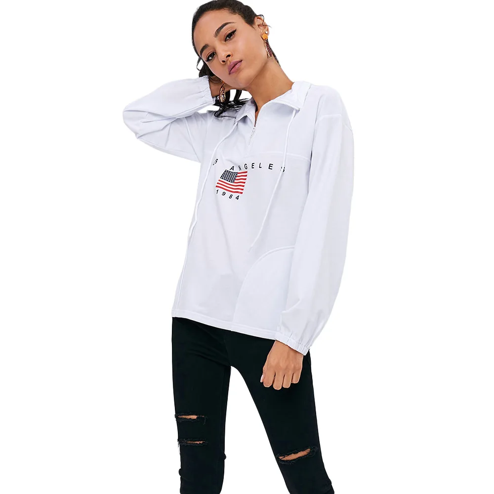 ZAFUL Графический Half Zip Американский Флаг Толстовка Высокая шея Для женщин С