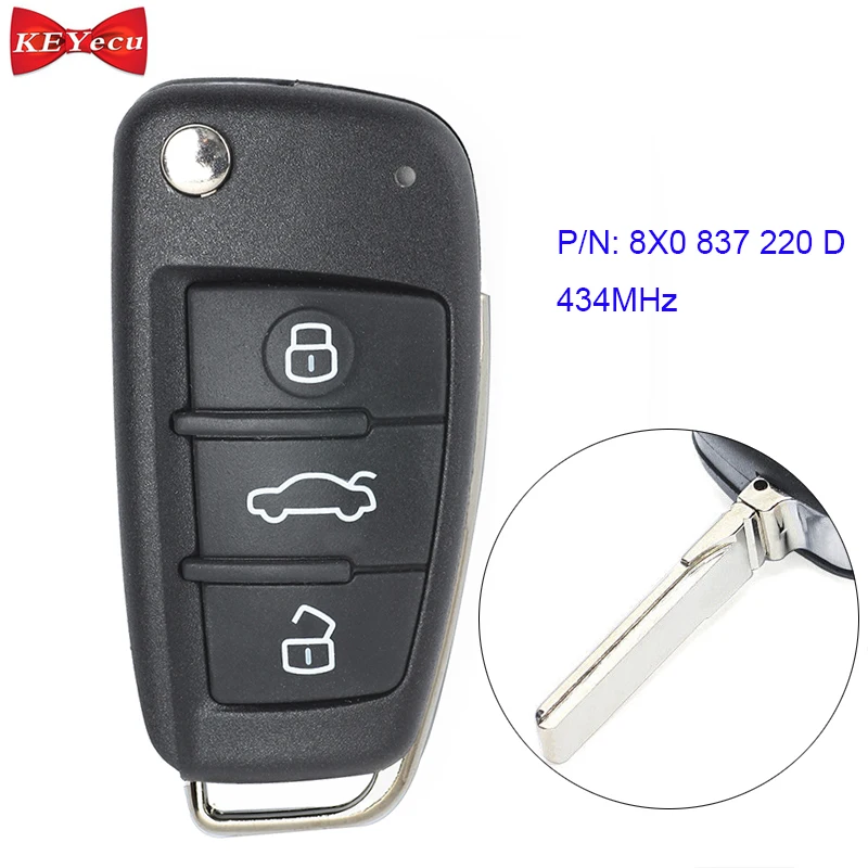 KEYECU для Audi A1 TT R8 2009-2010 Q3 2011- пульт дистанционного управления автомобильный брелок 434 МГц ID48 чип P/N: 8X0 837 220 D