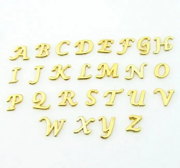 gold 26 шт/партия серебряные и золотые подвечные кулоны в виде букв подвески в виде букв из сплава для жизни стеклянные ювелирные поделки медальоны - Окраска металла: gold