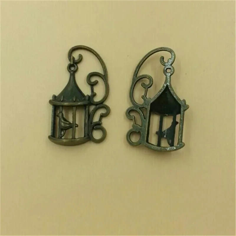 Серебряный сплав античный бронзовая клетка для птиц дом Подвески Металл птица