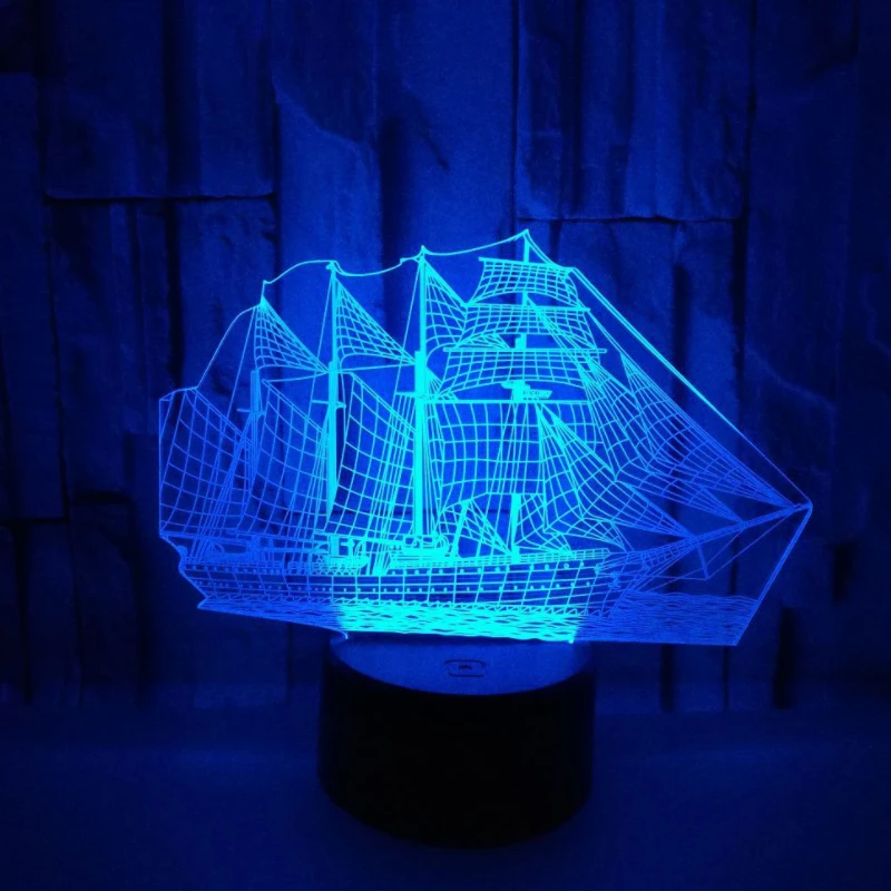 Sailboat 3D LED ночник настольные лампы Оптическая иллюзия визуальная лампа 7 видов