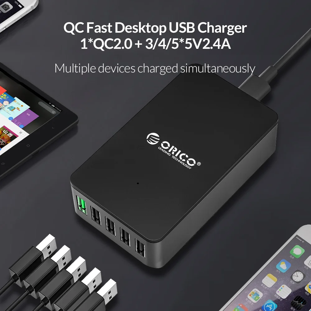 ORICO QC2.0 USB зарядное устройство 5 разъемное usb для рабочего стола Samsung Huawei Xiaomi и