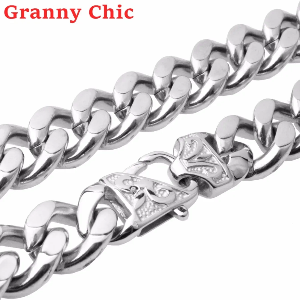 

Ожерелье Granny Chic из нержавеющей стали для мужчин и женщин, колье из кубинской цепи, Серебряное украшение в стиле хип-хоп