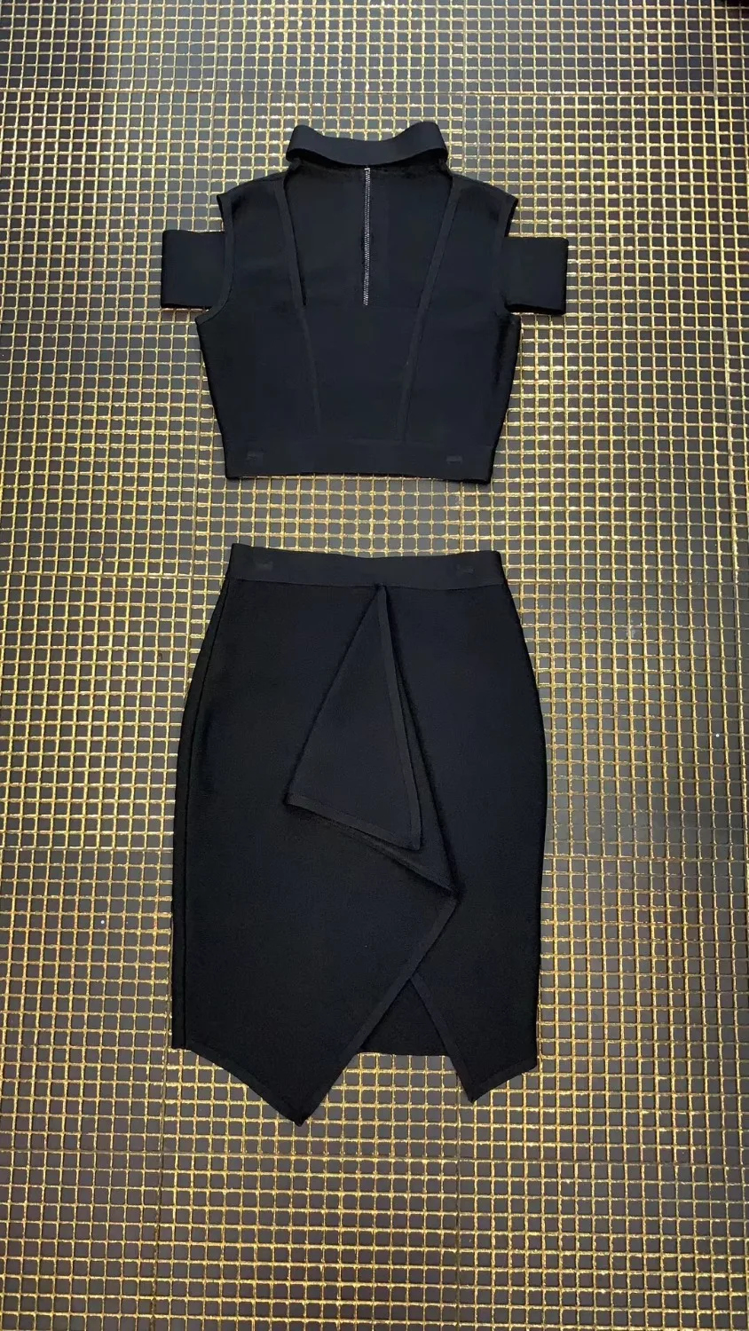 

New Fashion Sexy Women Sets Sequare Collar Tops Mini skirt Rayon Bandage Evening Party Sets Top Quality