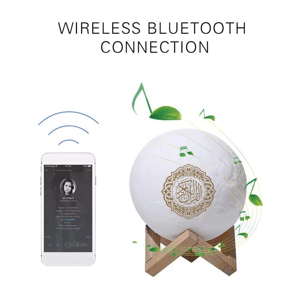 Пульт дистанционного управления Bluetooth динамик музыка умный Коран 3D белый светильник «Луна» перезаряжаемый, портативный, светодиодный светильник стерео беспроводной ABS