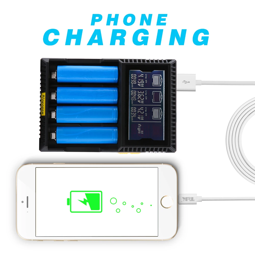 Новый nokoser d4u слот ЖК дисплей Smart Батарея Зарядное устройство для LiFePO4 NiCd NiMH AA/AAA Li Ion