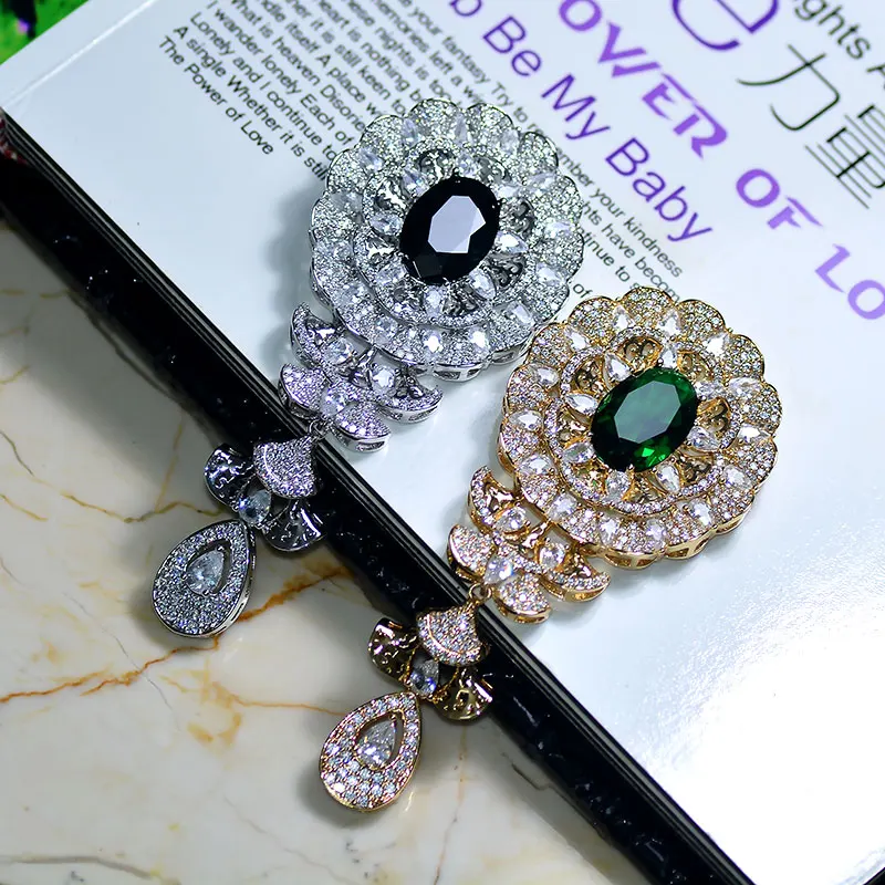 Tisvina Big Brooches for women Wedding jewelry skirt Shape Water Drop Pin Pendant Brooch Crystal Zircon Clothing Accessories | Украшения и