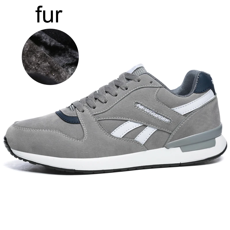 gray fur Сезон осень-зима; мужские и женские кроссовки; цвет черный, серый; обувь унисекс для бега с мехом; теплые спортивные кроссовки для мужчин и женщин; обувь для бега - Цвет: gray fur