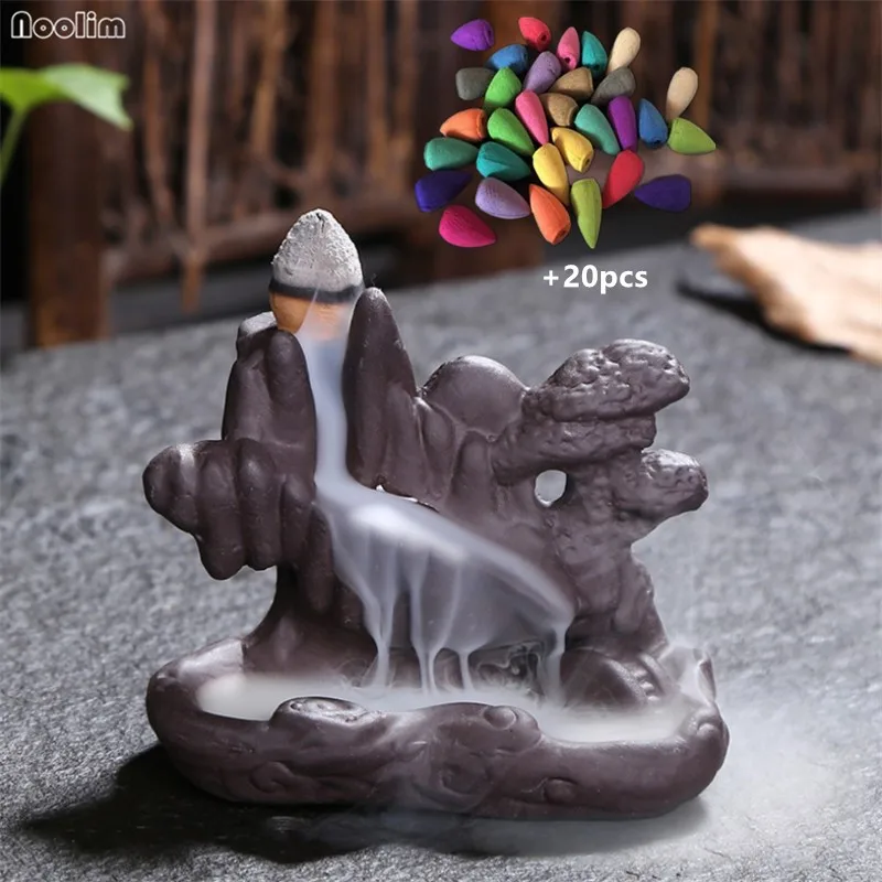 with 20pcs mixed-D Керамическая Статуя Дракона обратного потока благовония горелка кадильница для ароматерапии дома Чайный дом украшения+ 20 шт благовоний конусов - Цвет: with 20pcs mixed-D