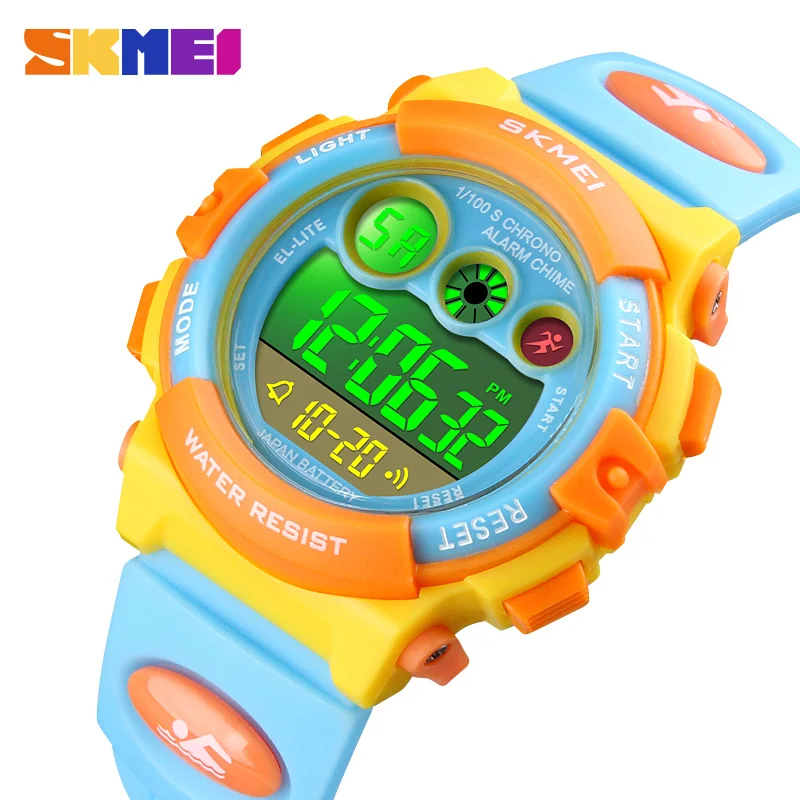 SKMEI Брендовые спортивные детские часы с секундомером, хронографом, электронные часы, модные детские наручные часы, Роскошные водонепроницаемые часы с будильником