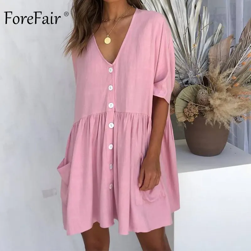 Женское пляжное платье Forefair свободное повседневное льняное с v образным вырезом