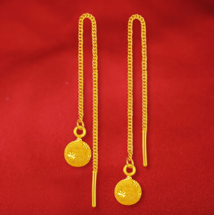 

Pure 24K Yellow gold Sandstone Ball Dangle Earrings 2.50g