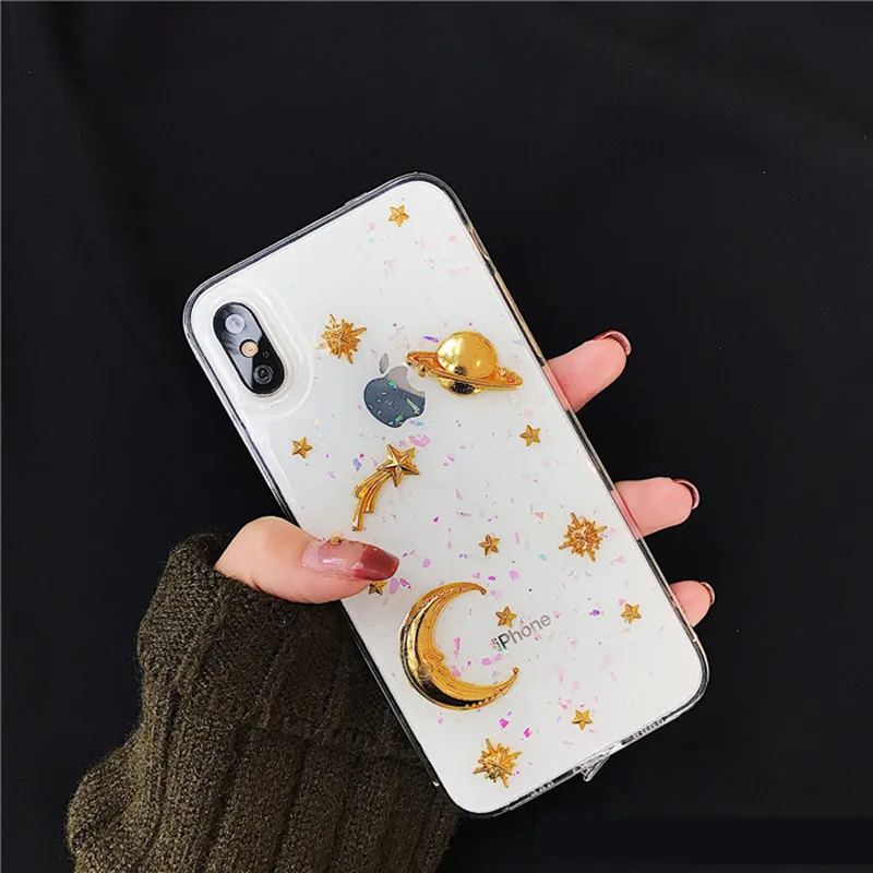 Блестящий Мягкий силиконовый чехол с планетами и звездами для iPhone 11 блестящий
