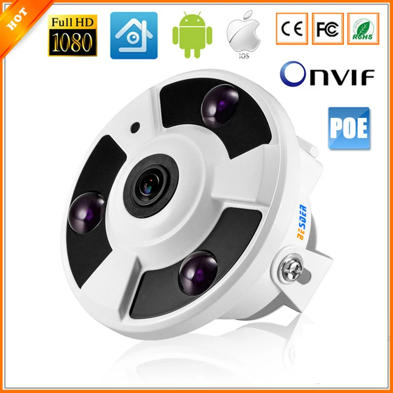 HI3516C+ SC2035 Full HD 1080P IP Cam 48V 802.3af PoE IP камера панорамная камера IP PoE 5MP 1,7 мм объектив ONVIF