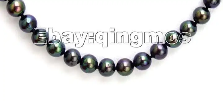 

HIGH QUALITY AA 7-8MM BLACK Round FRESHWATER PEARL 18" NECKLACE-nec5448 Wholesale/retail