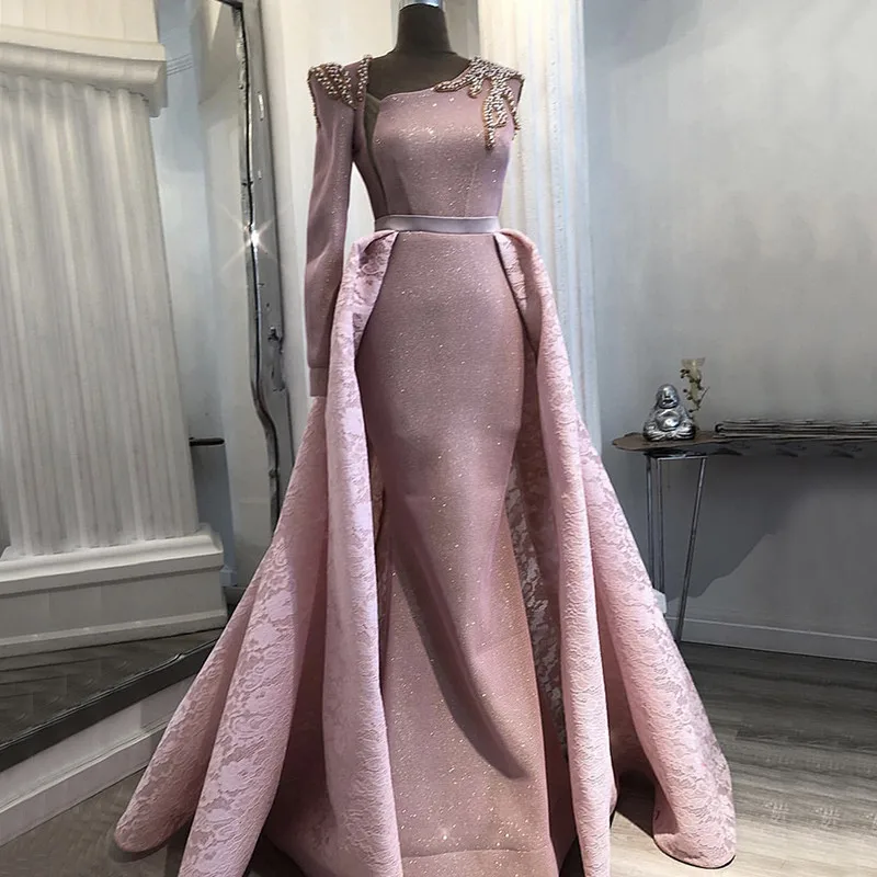 pink Дубай дизайн розовый одно плечо платья для выпускного вечера Винтаж Жемчуг Русалка сексуальные Выпускные платья настоящая фотография BLA60929 - Цвет: pink