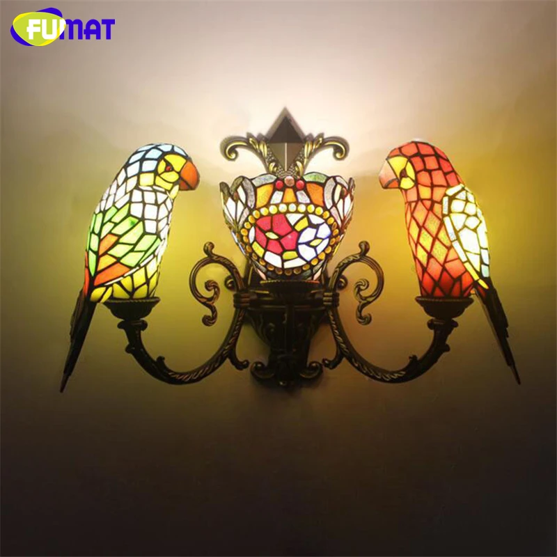 Лампа на стену с попугаями европейская краткая Тиффани бра для гостиной Декор