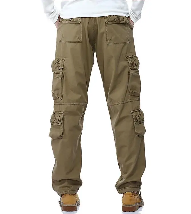 

Winter men's casual pants with fleece thicken loose tooling trousers Multi Pocket Overalls army green khaki black cargo pants
