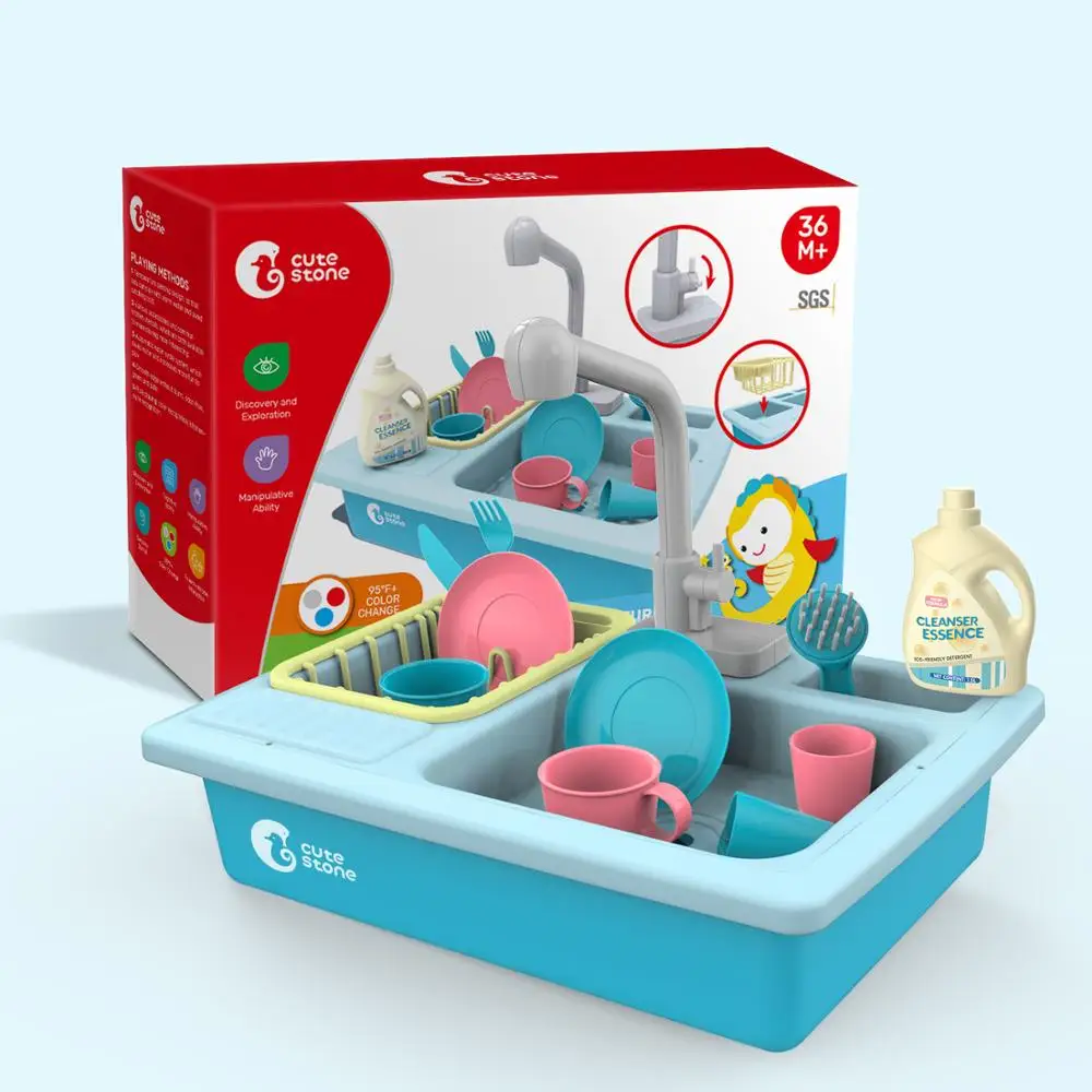 

Cute Stone Kitchen Toys Set Kitchen Sink Girls Toys Heat Sensitive Thermochromic Dishwasher Kids Cartoon Kitchen Toy Girls Boys
