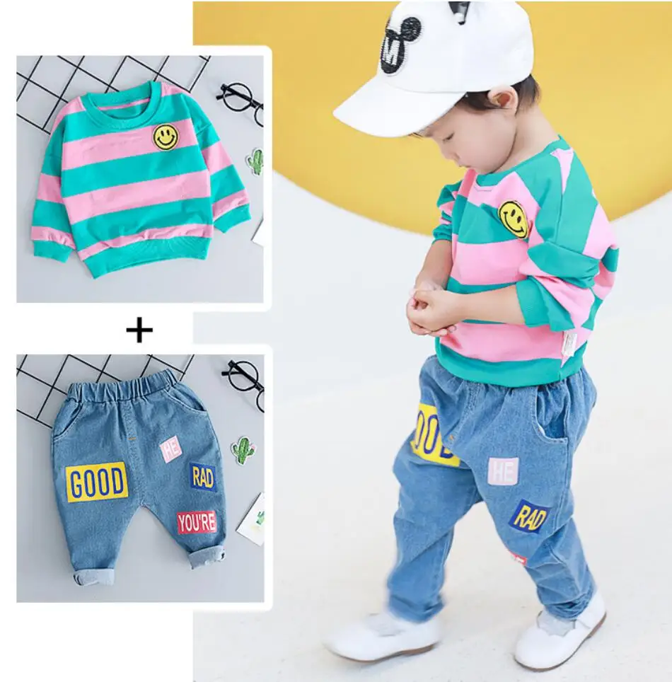 Spring Autumn Baby Boy Girl Clothing Set Cotton Kids Toddler Clothes Stripe Sport Suit For Infant Long Sleeve t-shirt+pants | Детская