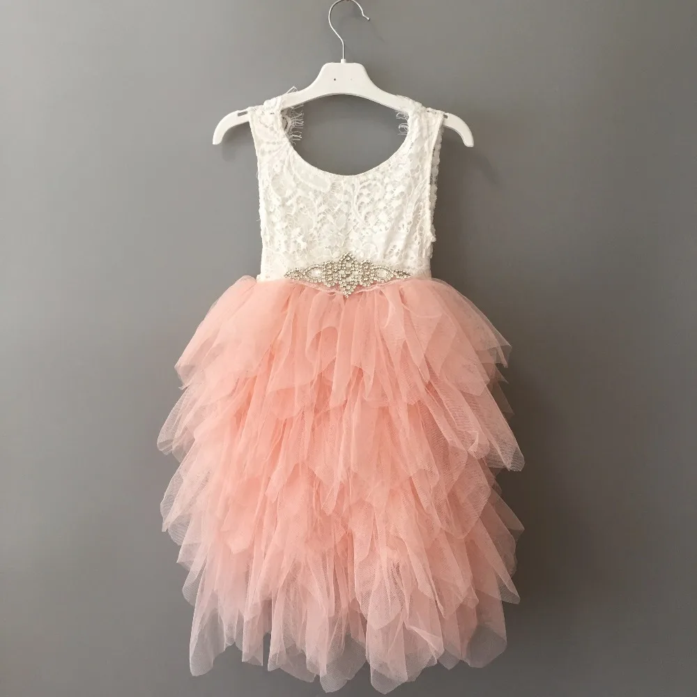 2018 new fashion toddler girls long lace dress with crystal sashes birthday 5 layers tutu children princess party vestido | Детская