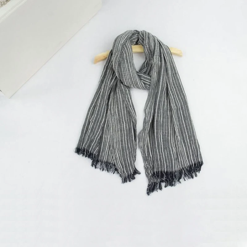 Весенний женский и мужской шарф хлопковые льняные винтажные полосатые шарфы 180*80
