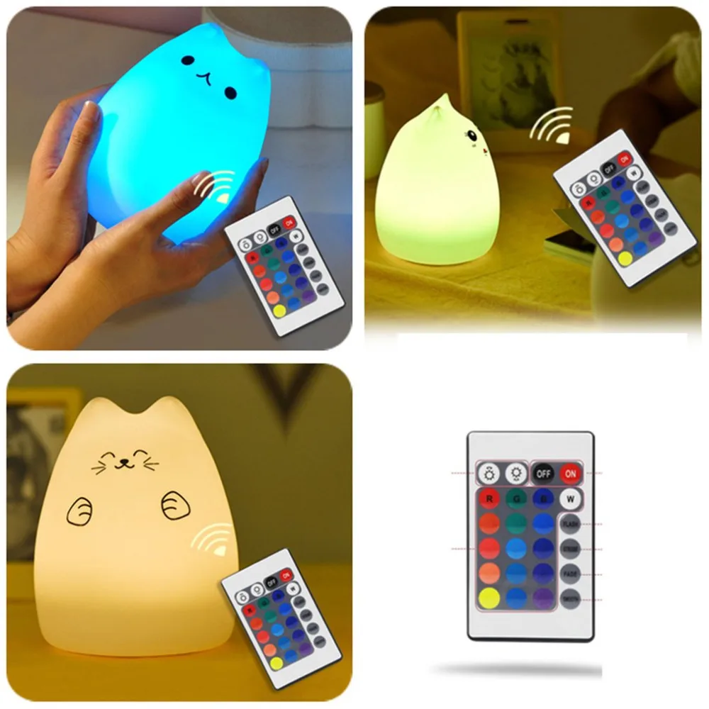 Милый котенок котик USB светодиодный ночник Силиконовый Мультфильм изменение