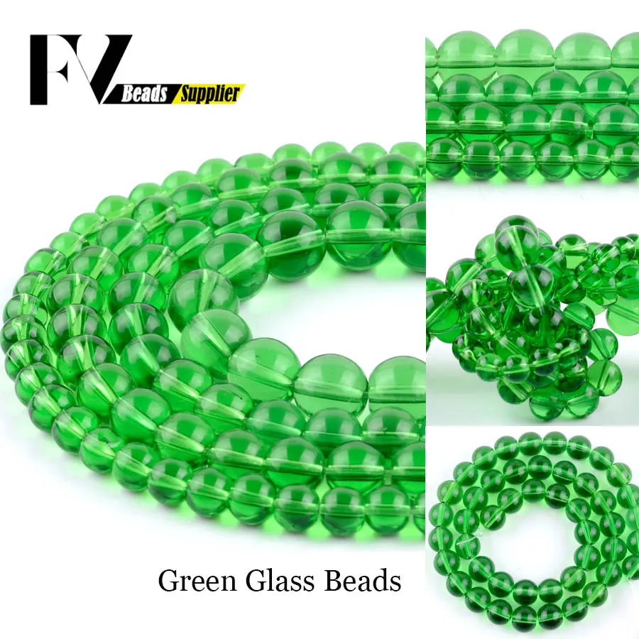 

Smooth Green Glass Round Loose Beads for Jewelry Making 4 6 8 10 12mm Ball Beads Diy Women Bracelets Necklace Accessories 15"