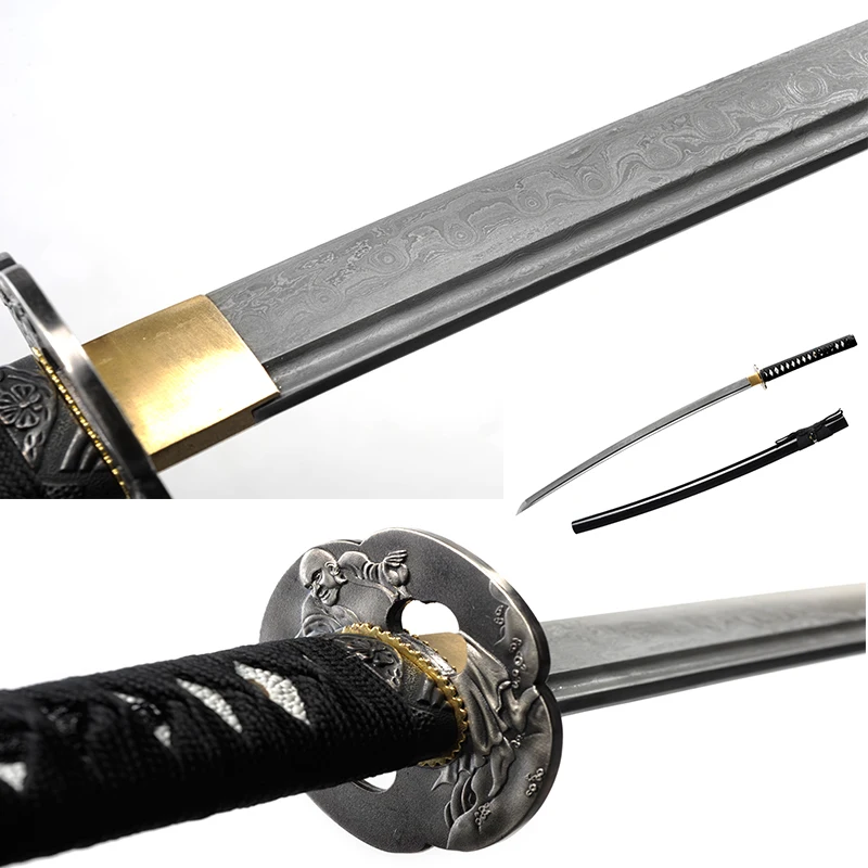 Японский самурайский меч ручной работы Катана твердый острый нож черный|knife