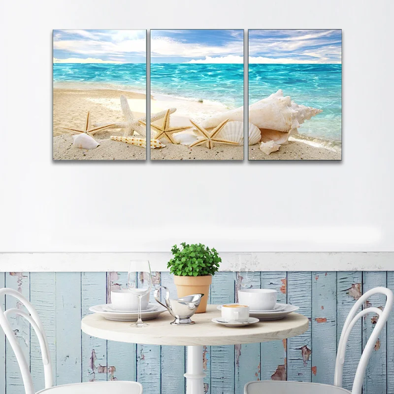 3 шт. Летний Пляжный Пейзаж с ракушками Картина на холсте домашний Настенный