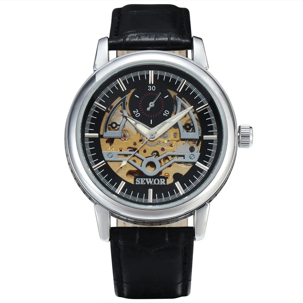SEWOR модные повседневные полые дизайнерские часы от известного бренда Montre Homme, черные золотые часы, мужские роскошные брендовые Автоматические наручные часы - Цвет: 839202
