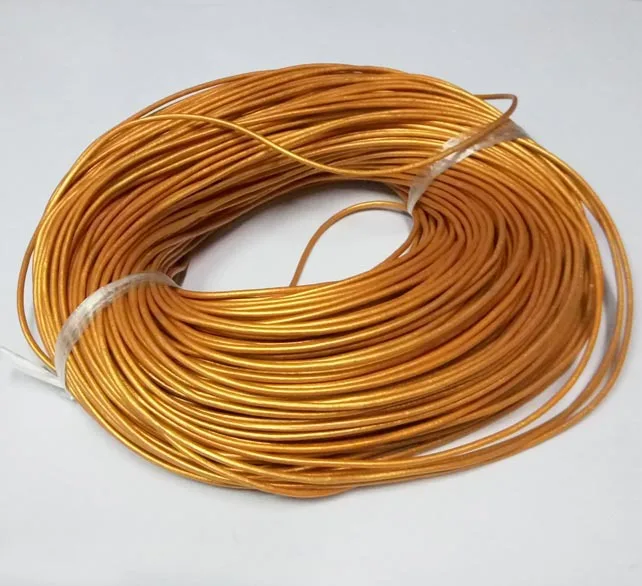 Фото Шнур из натуральной воловьей кожи с жемчугом провод длиной 2 мм под золото ручная