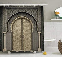 moroccan decor shower curtain aged gate geometric pattern doorway design entrance oriental style bathroom accessories