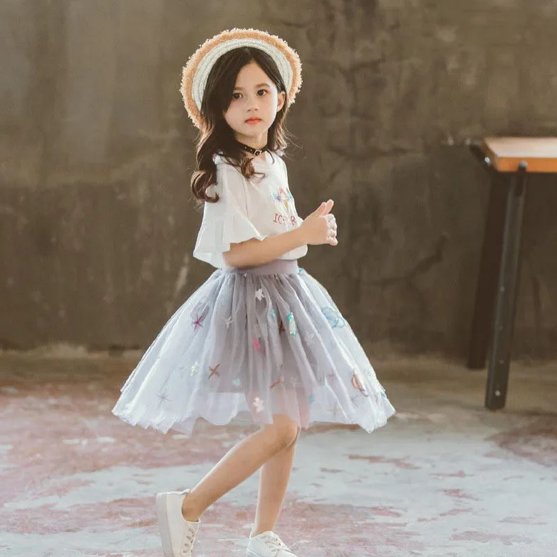 Детские длинные юбки с вышивкой и блестками Одежда для девочек хлопковые