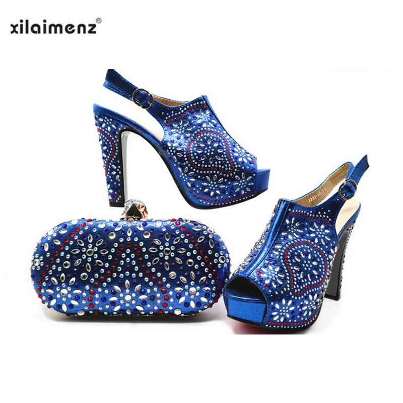 Новое поступление Свадебный комплект из обуви и сумки синего цвета Особенный