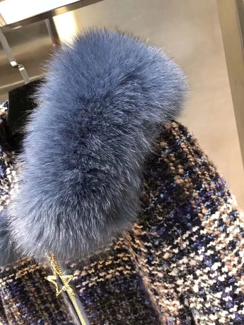 Модное шерстяное пальто abrigos mujer invierno с капюшоном, дизайнерское Женское пальто, воротник из лисьего меха, украшение, casaco feminino, шерстяное пальто