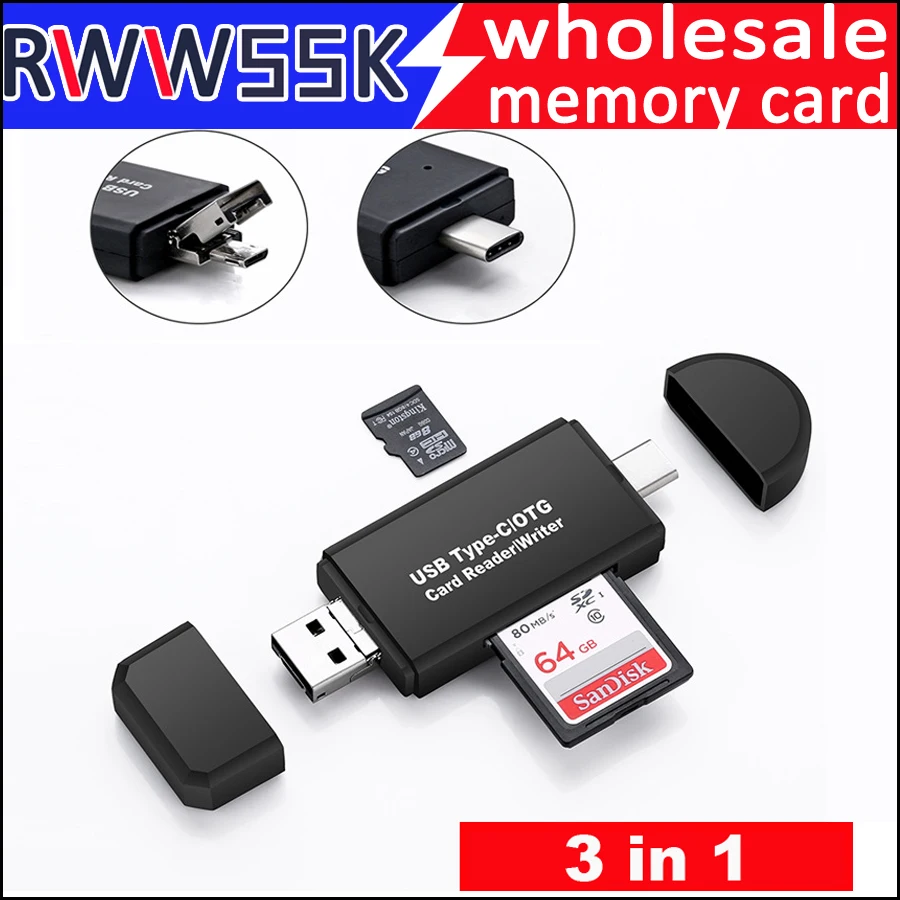 Type-C micro USB USB2.0 3 в 1 OTG Кардридер высокоскоростной Универсальный TF/SD кардридер для