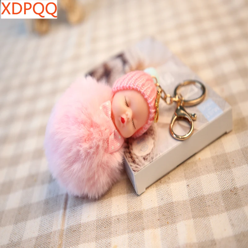 XDPQQ new imitation rabbit hair key ring plush fluffy sleeping doll chain car pendant jewelry | Украшения и аксессуары
