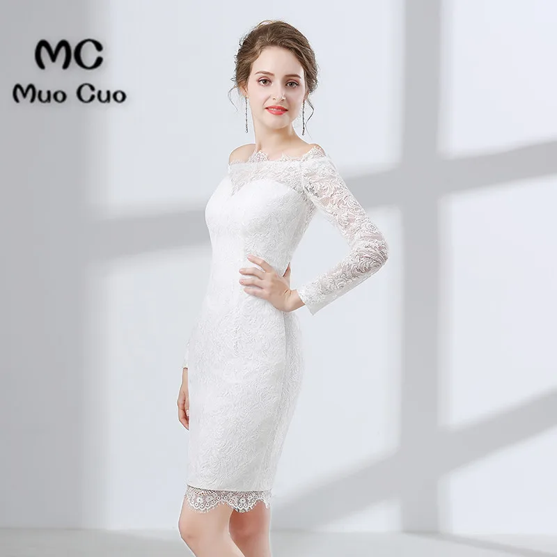 Сексуальные с открытыми плечами, вечернее платье с коротким кружевом vestidos de fiesta Формальное с открытым плечом платье с длинным рукавом