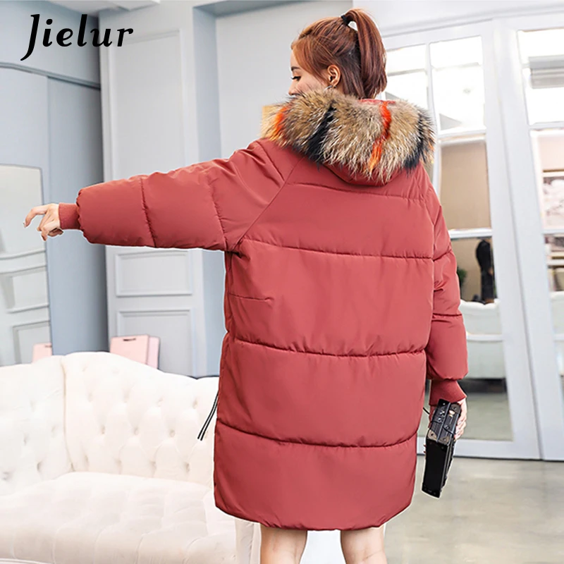Jielur Мех животных с капюшоном S-XXL Дамы Корейский длинное зимнее пальто для женщин