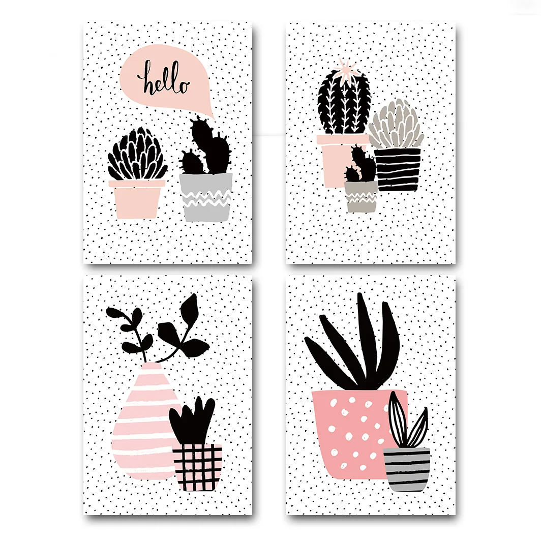 Кавайные растения цветы Кактус холст постер картина мультфильм Настенная печать