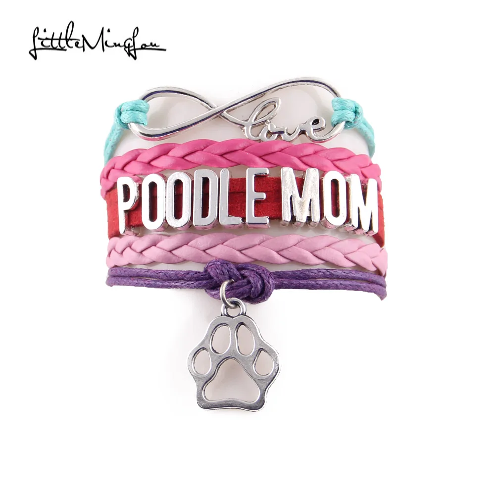 Маленький Minglou, значок бесконечности, Любовный пудель, искусственная собака, кожаный браслет для мужчин, браслеты для женщин, ювелирные изделия